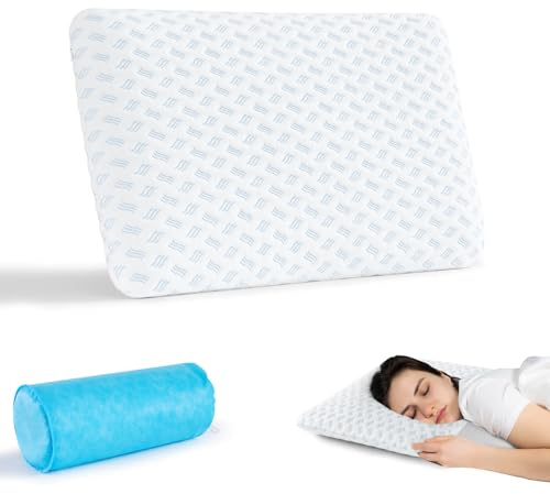 Slybear Thin Pillow 2.75, Cooling Memory Foam Pillow Portable for Stomach Sleeping, Slim pillow with Carry Bag for Outdoor, Ergonomic Neck Support Bed Pillow, Washable Cover, 40 * 60 * 7cm