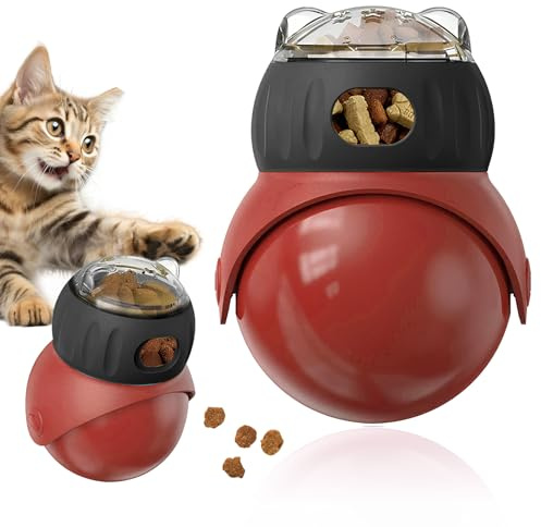 Veftsvy Búho Juguete Inteligente para Gatos, Pelota de Comida para Felinos, Juguete Interactivo para Estimulación Mental, Gatos Ocupados, Bola de golosinas para Mascotas (Rosa) (Red)