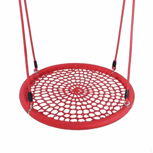 LXHELIVERY Kids Outdoor Nest Disc Swing - Fabric Durable Steel Frame with Adjustable Hanging Rope for Playground, Backyard(Red,60cm/1.96ft)