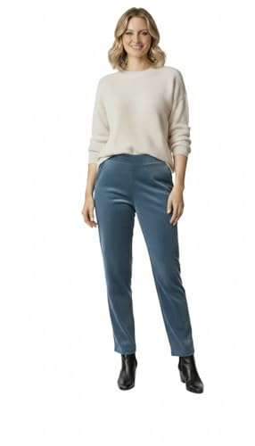 Women's Corduroy Trousers Half Elasticated Waist Straight Leg Comfy Pants with Pockets UK 8-20 (Denim 16 Short)