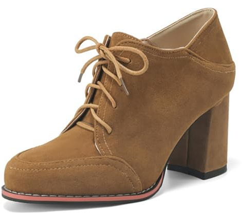 Wtharosa Escarpins Rétro Chic Femme en Daim Marron Kaki Bout Rond Talon Bloc Enfilage Facile Style Vintage Élégant pour Bureau et Soirée,Marron,40 EU