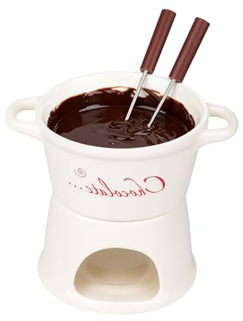 Ceramic Chocolate Fondue Mug - Melting Butter Pot with Fork, Cheese Warmer Cup, Butter Fondue Heated (NO Candle,White T)