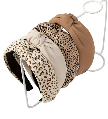4 stycken hårband, dampannband för diadem, halkfria, moderiktiga, söta hårband för damhår, breda knutar, leopardmönster hårband