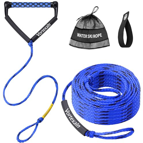 Vortexain Wakeboard Rope with Handle, 75ft 2-Section Floating Water Ski Ropes, Blue and Black, 16-Strand Tow Line with EVA Handle for Water Sports Skiing Wakesurf Wake Board Surf Boating
