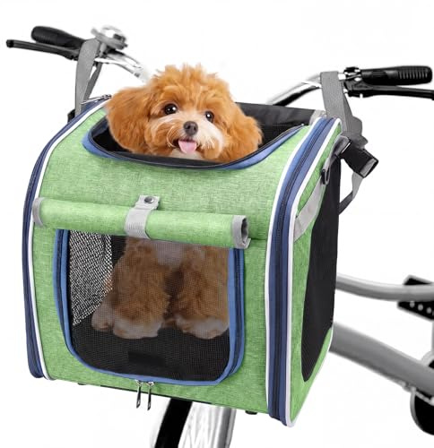 Cesta para Bicicleta para Perros, Mochila transportadora de Mascotas Transpirable y expandible de Tela Oxford con 4 Ventanas de Malla para Perros y Gatos pequeños.