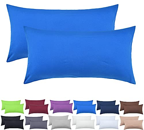 NatureMark 2er Set Jersey Kissenbezüge – Elastisch, weich, atmungsaktiv und hautfreundlich – Waschbare Kissenhülle - 40x80 – Royal Blau