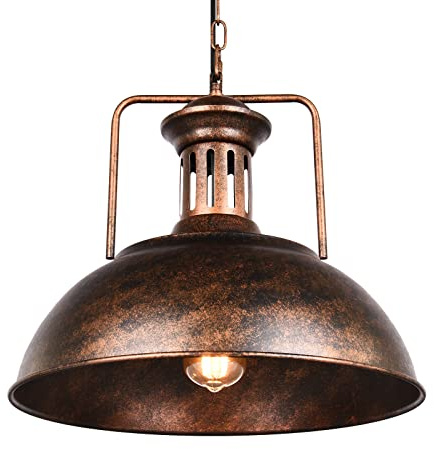 OYIPRO Pendant Light Vintage Ceiling Hanging Barn Lamp with Rustic Dome Bowl Lampshade Adjustable Chain Diameter 41cm for Restaurant Bar Coffee Shop