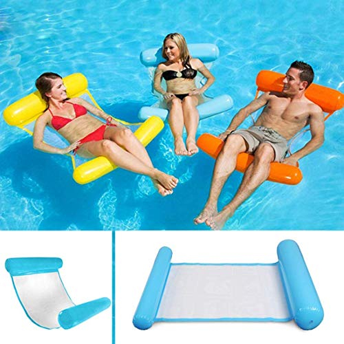 Multi Usage Flottantes Hamac, Flotteur Gonflable Piscine 4 -en-1Flottant de inclinable Hamac d'eau Pliable Flottantes Hamac Portable Flotteur Ultraléger (Bleu)