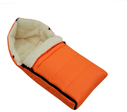 BAMBINIWELT universaler Winterfußsack (90cm), auch geeignet für Babyschale, Kinderwagen, Buggy, aus Wolle UNI liniert (orange)