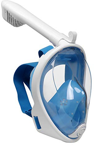 Emsmil 180° Schnorchelmaske Tauchmaske Vollmaske Vollgesichtsmaske Taucherbrille Snorkeling Mask Full Face Anti Fog für Schwimmen Schnorcheln Tauchen Kinder Kids Blau XS