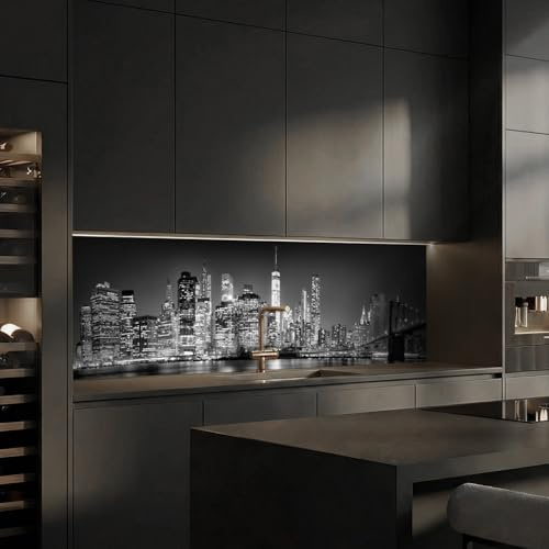 Dedeco Köksvägg motiv: New York V2, 5 mm hårdskum plastplatta PVC som stänkskydd köksvägg väggskydd vattentätt, inklusive UV-lack glänsande, alla underlag, 280 x 60 cm