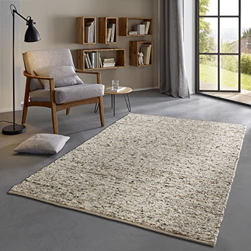 Taracarpet Skandi Landhaus Teppich Hand-Web-Teppich aus hochwertiger Schurwolle 2700 Gramm/qm beidseitig legbar echte Handarbeit Braun Beige Meliert 200x300 cm