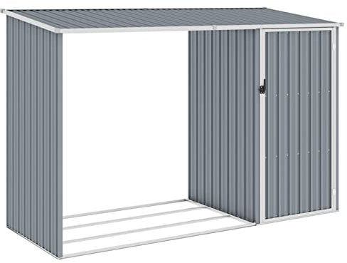 Tidyard Cobertizo Jardín Leña Caseta de Jardín Casetilla para Leña Cobertizo Leñero de Almacenamiento con Techo Inclinado para Jardín Terraza Exterior Gris Acero Galvanizado 245x98x159cm