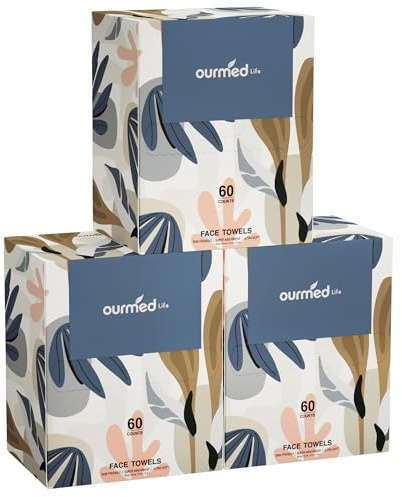 Ourmed Life Face Towels, Disposable Biodegradable Facial Towels for Sensitive Skin, Lint- Free Face Wipes for Washing Face, Skincare and Makeup Remover, Dry Wipes, 10×7.8 Extra Large, 180 Count