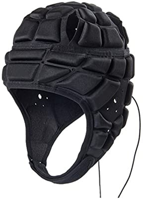 Casco da rugby regolabile per bambini e bambini, morbido imbottito e anticollisione con cinturino per il mento, protezione per la testa da calcio, hockey e copricapo protettivo