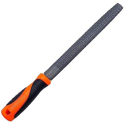 Edward Tools Harden 8 Half-Round Rasp Woodworking File with Rubber Handle - Heavy Duty Carbon Steel - Great for Rapid Removal of Material - Tool is 12 Long with Handle