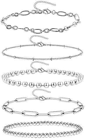 ALEXCRAFT Armband Damen Silber Set Silberschmuck Armbänder Silber Geschenk für Mädchen Frauen Freundin Mama (5 Stück)
