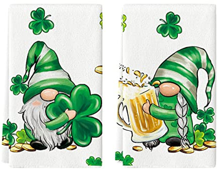 Artoid Mode Biere Grün GNOME Kleeblatts St. Patrick's Day Küchentücher Geschirrtücher, 42x65 cm Frühling Dekoration Handtücher 2er Set