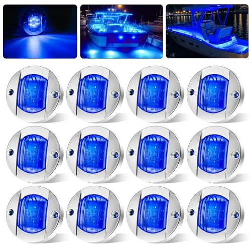 PSDRIQQ 12Pack DC12V 3 Round Marine Boat LED Navigation Lights Stern Anchor Transom Deck Courtesy Light Interior Lamp Waterproof for Pontoon Kayak Sailboat Fishing Boat - Blue