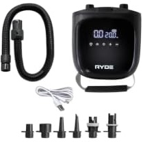 Ryde E-Pump Compact Pro Bomba Eléctrica Recargable 20 PSI con Batería Integrada 4000 mAh, Inflador SUP Paddle Kayak, Barco Inflable, Colchón, Apagado Automático, USB-C, Función Desinflado