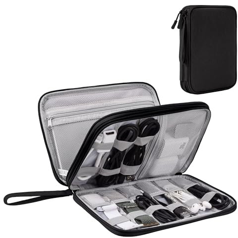 Arae Elektronik Zubehör Organizer, Kabeltasche Travel Essentials, Doppelschicht Reise Kabel Tasche, Electronic Accessories für Ladegerät, USB, SD Karten (Schwarz, L)