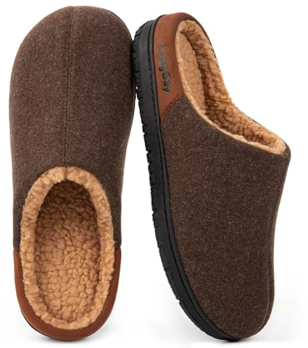 LongBay Men's Wool-Like Slippers Memory Foam Warm House Shoes Coffee, 10