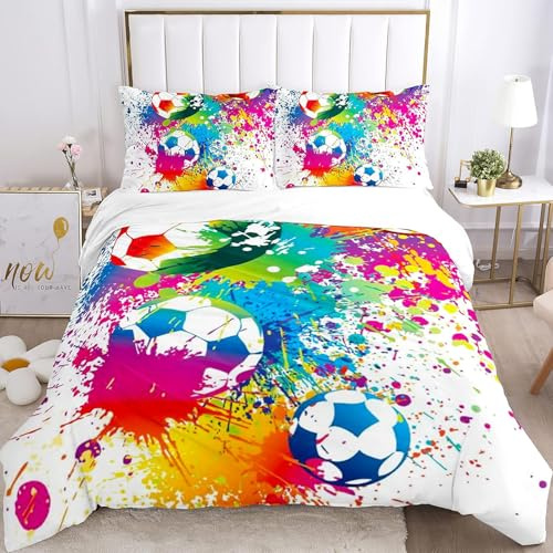 Tabeskly Fotbollssängkläder pojkar barn säng påslakan bäddset graffiti polykrom vit 135 × 200 cm