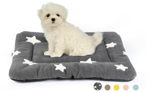MORA PETS Medium Dog Crate Bed Mattress 60 x 45cm Washable Dog Bed Mat Soft Pet Bedding for 24 inch Cage Flat Puppy Bed Cushion with Star Pattern Grey
