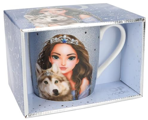 Depesche 13066 TOPModel Wolf Blanco, con Motivo de Modelo y Estampado Azul Brillante, Taza de Porcelana con asa, Capacidad Aprox. 300 ml, Multicolor, One Size