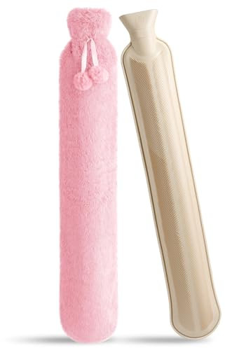 URBZUE Bolsa de Agua Caliente, 2L Bolsa Agua Caliente Larga, Botellas de Agua Caliente con Peluche, Hot Water Bottle, Mejor Regalo para Calentar Manos y Alivio del Dolor