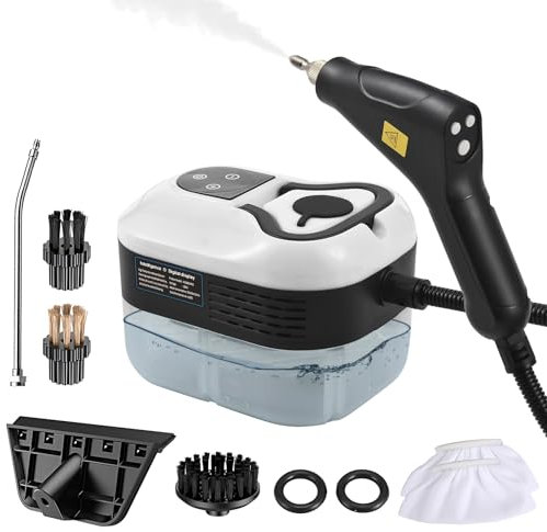 Irishom Limpiador a vapor portátil de 1500 W, nuevo control del mango mejorado, pantalla táctil, 6 niveles ajustables, depósito de agua de 1200 ml, vaporizador para limpieza profunda