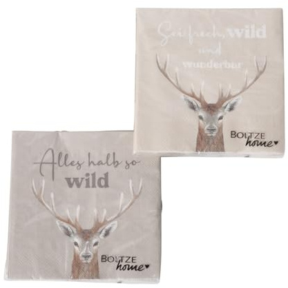 Boltze Home Servietten-Set mit Hirschmotiv, 2 Stück à 20 Servietten,