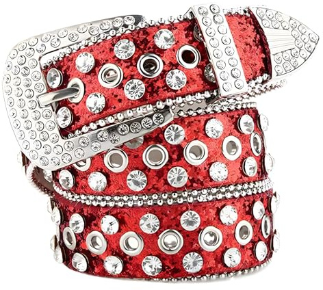 VJK Women Rhinestone Belt for Jeans, Western Cowgirl Bling Studded Belt Crocodile Grain Luxury Strap Leather Sparkle Sequin Leather Diamond Punk for Jeans Pants Dresses