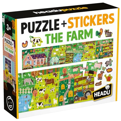 HEADU - Puzzle + Stickers The Farm - Un Long Puzzle À Compléter avec Les Autocollants ! | Jeu Éducatif pour Enfants 3 4 5 Ans, Jeux Didactiques, Cadeau Enfants, Made in Italy