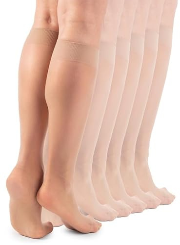LORES Bas De Contention Femme - Chaussettes Montantes Transparentes 15 Deniers, Légères et Soyeuses, Élastiques, Confort Quotidien, Couleurs Pastel, Naturel