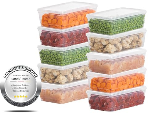 uandu Gefrierbox Set, Frischhaltedosen mit Deckel - 10x1L, BPA-frei, Kühlschrank Organizer, Gefrierschrank Organizer, Gefrierdosen, Gefrierboxen Organizer, Deli Container, Gefrierbehälter 10 Liter