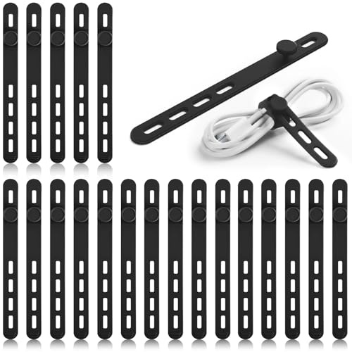 FAYAHAR 20 Piezas Bridas Cable Silicona, Sujetacables Reutilizables, Organizador de Elásticas Cables Ajustables, Bridas de Silicona para Auriculares, Cables de Audio (Negro)