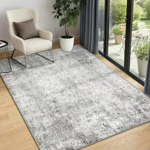 INOVADAY Waschbarer Teppich Wohnzimmer 90x150 cm Moderne Abstrakt Teppich Schlafzimmer mit Weichem Kurzflor rutschfest Minimalistische Teppiche für Lounge Esszimmer Grau/Weiß