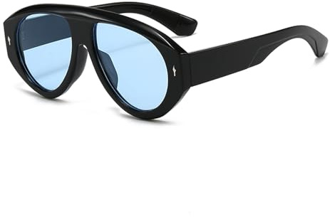 GNOLONG Retro Lunettes de Soleil Ovales Surdimensionnées des années 70 Lunettes de Soleil à Monture Épaisse Pilot UV400 Lunettes à jambes larges pour Femmes Hommes (Black Blue)