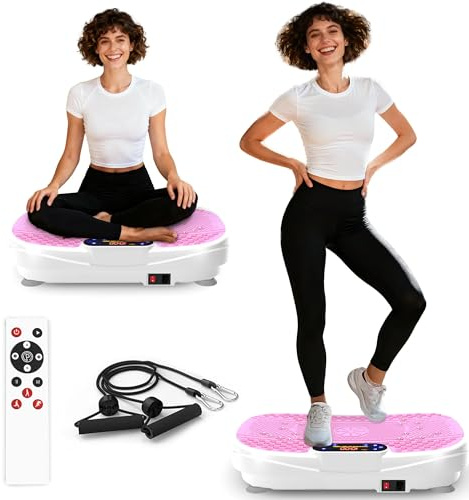 Plate-forme vibrante pour la maison - 120 vitesses et 5 modes intelligents - Avec 2 bandes de résistance et télécommande - Pour brûler les graisses - Musculation musculaire - Appareil compact de gym à