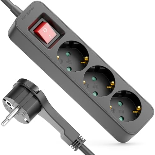 deleyCON 3-Fach Steckdosenleiste Flachstecker Schalter 1,4m - Schwarz