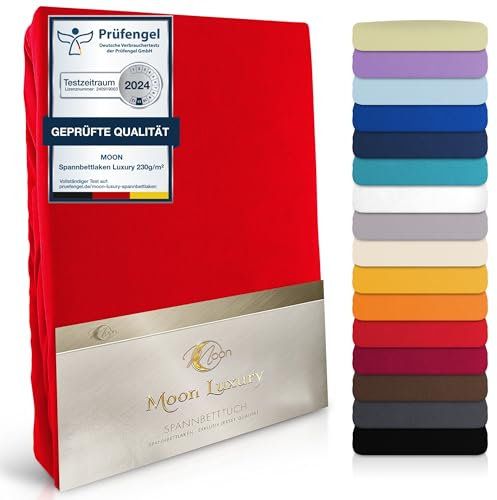 Moon-Luxury Spannbettlaken Spannbetttuch Jersey Stretch 230g/m² für Wasserbetten, Boxspringbetten und herkömmliche Matratzen (rot, 200x220-220x240)