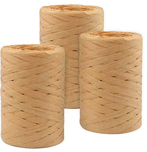 Bast Papier Bänder 3 Rollen Naturbast Bindebast Dekoband Natur Papierschnur Geschenkband Bastelschnur für DIY Handwerk Weberei Dekoration