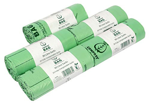 80 Litre x 100 bags Compost Bag Compostable Kitchen Bin Liners - Food Waste Bin Liners - EN 13432 - Compostable 80L Swing-Bin Bags with Composting Guide