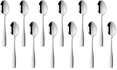 SUNSHENGEUR Kaffeskedar set med 12, mini espressoskedar, rostfritt stål, silver, 10,3 cm autografmönster