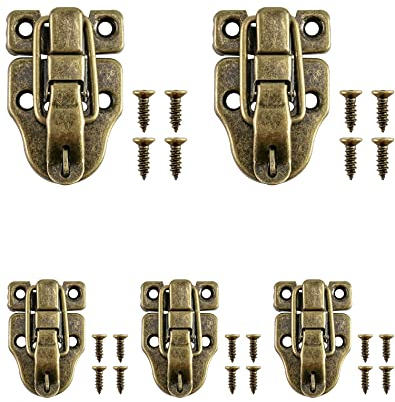 QWORK® Chiusura a Scatto Retrò, Serratura a Levetta in Bronzo Antico per Valigia/Scatola di Legno, Flight Case, 5 Pezzi