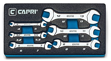 Capri Tools Slim Mini Open End Wrench Set, Metric, 3.2 to 13 mm, 6-Piece