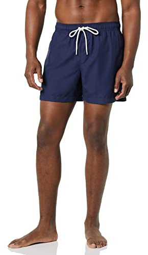 Amazon Essentials Men's Swimming Trunks with Mesh Lining, Pockets, Drawstring Closure, Navy, S