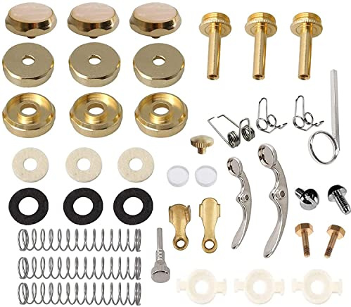 TUOREN Trumpet Valve Repair Kit with Finger Buttons Connecting Rods Valve Caps Piston Guides Spring Felt Washer Water Key Spit Valve Assembly Set of 39Pcs, GOLD