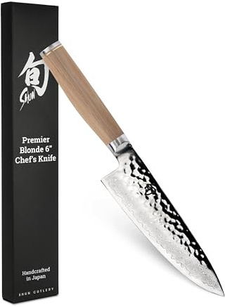 Shun Premier Blonde 6 Chef's Knife, Handcrafted Japanese Kitchen Knife for Professional and Home Chefs, VG-MAX Core with Damascus Stainless Steel Cladding, Pakkawood Handle